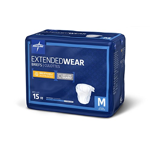 Medline Extended Wear Overnight Adult Briefs with Tabs, Maximum Absorbency Adult Diapers, Medium (60 Count)