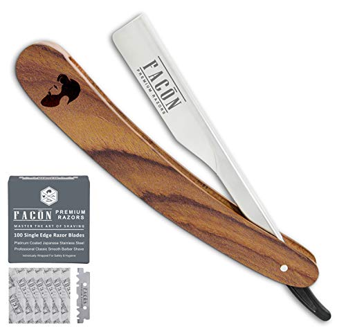 100 BLADES + Facón Professional Wooden Straight Edge Barber Razor – Salon Quality Cut Throat Shavette