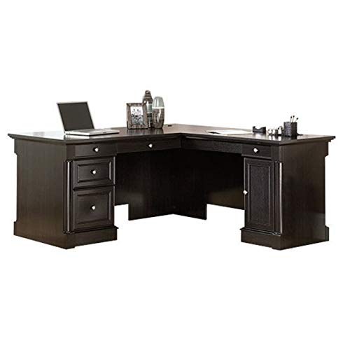 BOWERY HILL L-Shape Home Office Executive Desk with Large Drawers, Letter Size Hanging File Drawer and CPU Tower in Wind Oak Finish