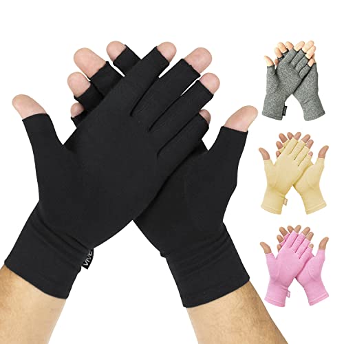 Vive Rheumatoid Arthritis Gloves – Men and Women Fingerless Compression Wrap for Hand Pain and Osteoarthritis – Black Hand Wrap for Arthritic Joint Symptom Relief – Open Finger Fit