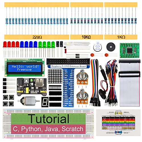 FREENOVE Super Starter Kit for Raspberry Pi 4 B 3 B+ 400, 407-Page Detailed Tutorial, Python C Java Scratch Code, 164 Items, 73 Projects