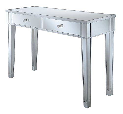 Convenience Concepts Gold Coast Mirrored 2-Drawer Desk/Console Table, Silver/Mirror