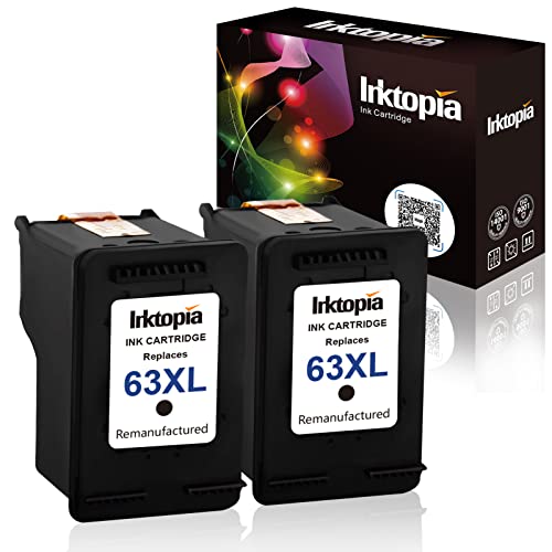 Inktopia Remanufactured Ink Cartridge Replacement for HP 63 XL 63XL Use with HP OfficeJet 5255 5258 3830 3831 3832 Envy 4512 4516 4520 DeskJet 1112 2130 3633 3634 Printer (2 Black)