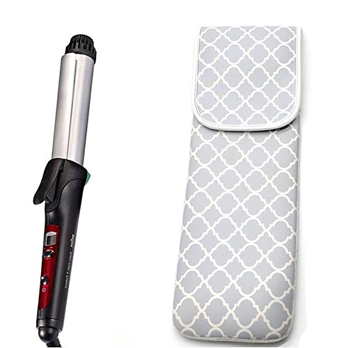 ALLENLIFE Women’s Heat Resistant Neoprene Curling Iron Holder Flat Iron Curling Wand Travel Storage Cover Case Bag Pouch -Water-Resistant (Grey Chervon )