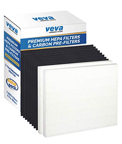VEVA Air Purifier Filter Replacement – 2 Pack of HEPA Air Filter Replacements – Compatible w/ AP-1512HH 3304899 Coway – Includes 8 Premium Activated Charcoal Pre-Filters