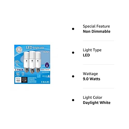 General Electric 63592 WHT Brig Rel Bulb 3 Pack 9W Daylight LED Bright Stik, 3 Count (Pack of 1) | The Storepaperoomates Retail Market - Fast Affordable Shopping