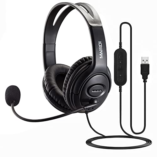 MAIRDI USB Headset with Microphone for PC, Computer Headset with Mic Noise Canceling for Laptop Teams Zoom Office Work Call Center Business Softphone, Dictation Headset for Dragon Naturelly Speaking