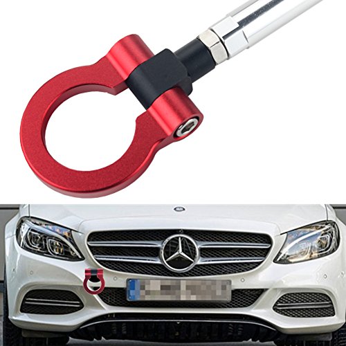 DEWHEL Front Bumper Eye Towing Tow Hook Bolt on No Drill Relocator Hole for Mercedes W204 C-Class W212 E-Class C117 CLA-Class W221 S-Class W166 ML X204 GLK (Red)