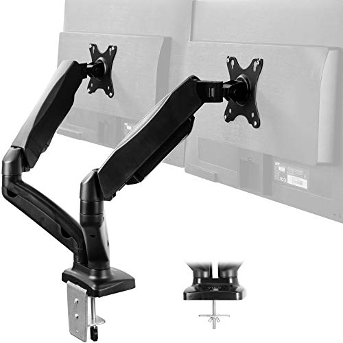 VIVO Dual Arm Monitor Desk Mount Height Adjustable, Tilt, Swivel, Counterbalance Pneumatic Stand, VESA Bracket Arm Fits Most Screens up to 27 inches STAND-V002O