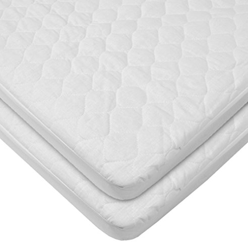 American Baby Company 2 Pack Waterproof Fitted Quilted Cotton Portable Mini Crib Mattress Pad Cover, White, for Boys and Girls , 24x38x5 Inch (Pack of 2)