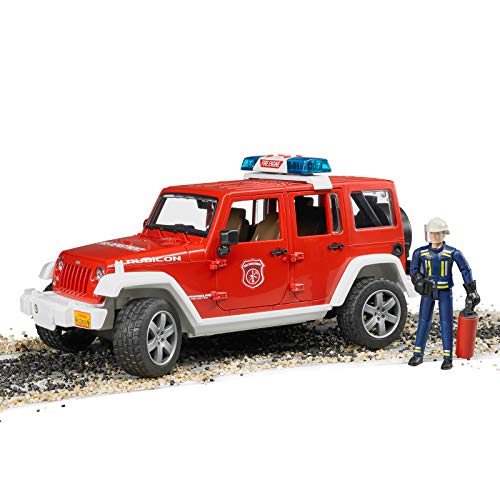 Bruder 02528 Jeep Rubicon Fire Rescue Vehicle, for 48 months to 180 months, with Lights & Engine Sounds with Fireman Figurine