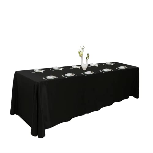 URBY 90 X 156 Inch Polyester Rectangular Table Cloth for 8-10 Foot Table That Seats 10-12 Person – Fits Extra Long Tables Or Cut to Fit Smaller Tables – Machine Wash Reusable and Wrinkle Free – Black