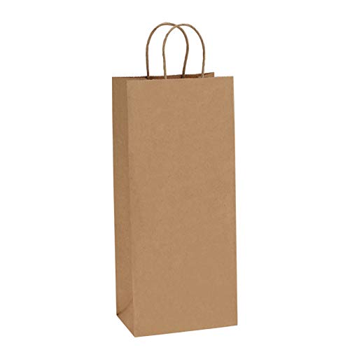 BagDream Kraft Paper Bags 5.25×3.25×13 Inches 50Pcs Wine Bags Paper Gift Bags Kraft Bags Retail Bags Brown Paper Wine Bags with Handles Bulk