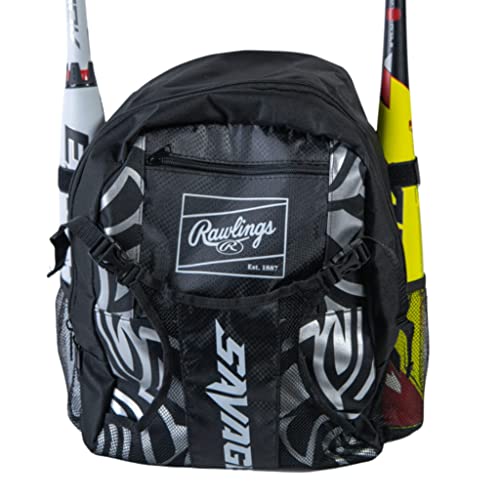 Rawlings Youth Savage Baseball Bat Bag – Batpack with External Helmet Holder for Baseball, T-Ball & Softball Equipment & Gear for Youth and Adults | Holds Bat, Helmet, Glove, Shoes