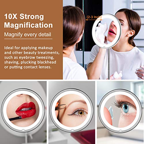 KEDSUM Flexible Gooseneck 6.8″ 10x Magnifying LED Lighted Makeup Mirror, Bathroom Magnification Vanity Mirror with Suction Cup, 360 Degree Swivel, Daylight, Battery Operated, Cordless & Travel Mirror | The Storepaperoomates Retail Market - Fast Affordable Shopping