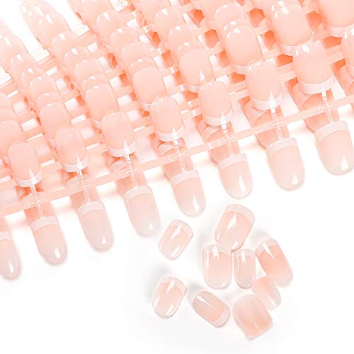 240 Pcs 12 Different Size Natural French Short False Nails Acrylic Full Cover Nails with Simple Case (240Pcs)