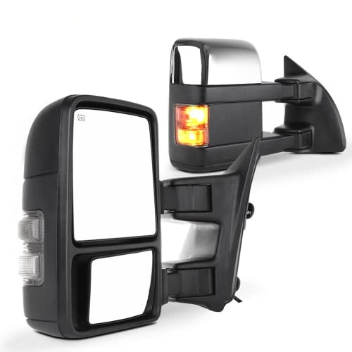 SCITOO Rear View Mirrors fit for 1999-2007 for Ford for F250 for F350 for F450 for F550 Super Duty Chrome Side View Mirrors Power Heated Led Smoke Signal Lights Towing Mirror Pair Set