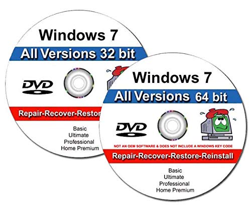 9th & Vine 2 DVDs Compatible With Windows 7 32-64 bit All Versions Professional, Home Premium, Ultimate, Basic. Install To Factory Fresh, Recover, Repair and Restore Boot Disc. Fix PC