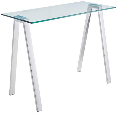 Cortesi Home Trixie Glass Top Desk with Stainless Steel Frame, Chrome, 40″ (CH-DK422192)