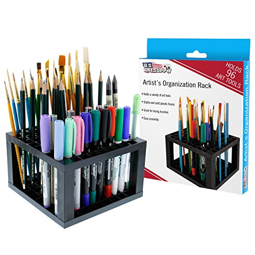 U.S. Art Supply 96 Hole Plastic Pencil & Brush Holder – Desk Stand Organizer Holding Rack for Pens, Paint Brushes, Colored Pencils, Markers