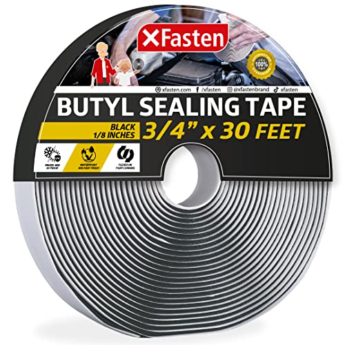 XFasten Butyl Sealing Tape, Black, 1/8-In x 3/4-In x 30-Foot Plumbers Putty Tape, RV Sealant Tape, Butyl Rubber for Boat Sealing, EDPM Butyl Tape RV
