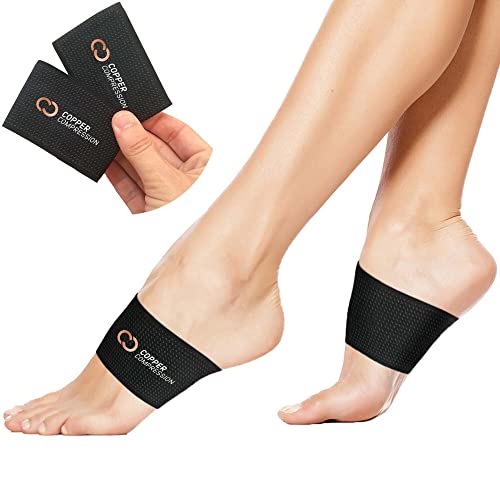 Copper Compression Copper Arch Support – 2 Plantar Fasciitis Braces/Sleeves. Foot Care, Heel Spurs, Feet Pain Relief, Flat & Fallen Arches, High Arch, Flat Feet. (1 Pair Black – One Size Fits All),2 Count (Pack of 1)