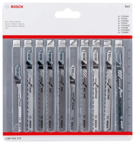 Bosch Professional 10-Piece Jigsaw Blades Set Clean (for Wood and Laminate, Accessories for Jigsaw with T-Shank Holder)