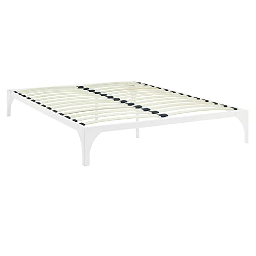 Modway Ollie Steel Modern Full Platform Bed Frame Mattress Foundation with Slat Support in White