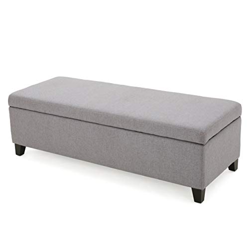 Christopher Knight Home Gable Fabric Storage Ottoman, Light Grey, Dimensions: 19.25”D x 50.75”W x 16.00”H