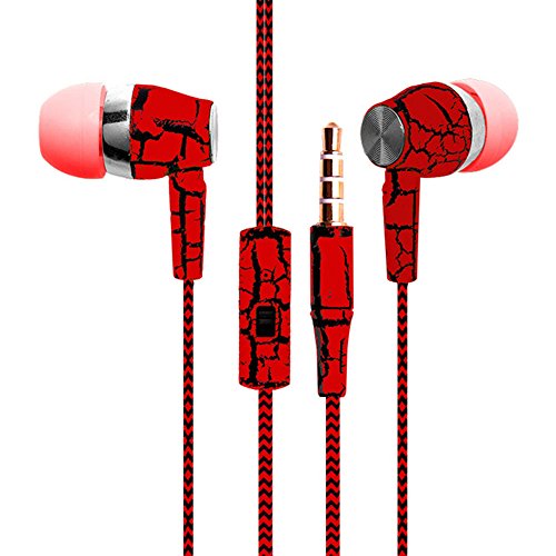 Design Nylon Braided Crack Earphone Cloth Rope Earpieces Stereo Bass MP3 Music Headset with Microphone for Cellphone MP3 MP4 (Red)