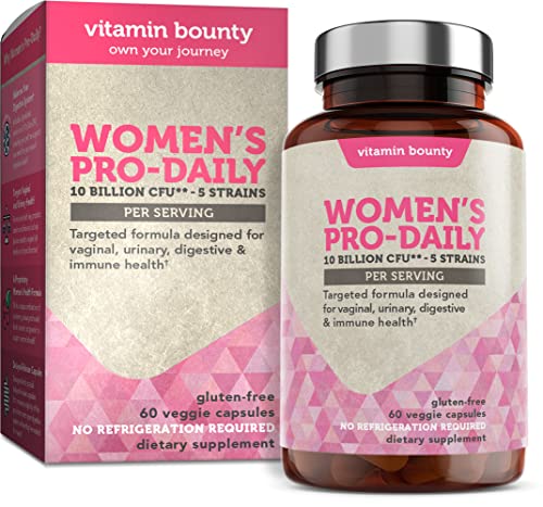 Vitamin Bounty Women’s Pro Daily – Vaginal Probiotic & Prebiotic & pH Balance, Probiotics for Women, 10 Billion CFUs Per Serving with Cranberry, Gluten-Free – 60 Capsules