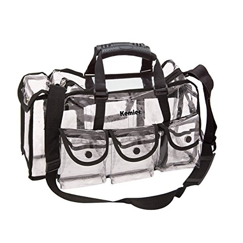 Kemier Clear Travel Makeup Bag with 6 External Pockets,Cosmetic Organizer Case with Shoulder Strap,Large