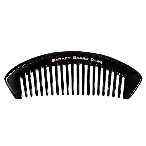 Badass Beard Care Black Series – Wide Tooth Ox Horn Comb – 100% Ox Horn, Shaped Teeth, Hand Made, Sanded and Polished