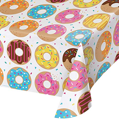 Creative Converting All Over Print Plastic Tablecover, Donut Time –