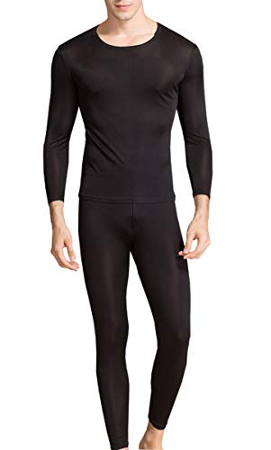 METWAY Silk Long Underwear | Men’s Silk Long Johns | 2pc Thermal Underwear Set X-Lager Black