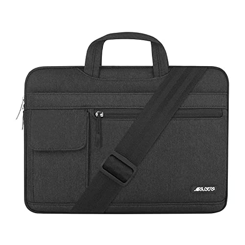 MOSISO Laptop Shoulder Bag Compatible with MacBook Air/Pro,13-13.3 inch Notebook,Compatible with MacBook Pro 14 inch 2023-2021 A2779 M2 A2442 M1,Polyester Flapover Briefcase Sleeve Case, Black