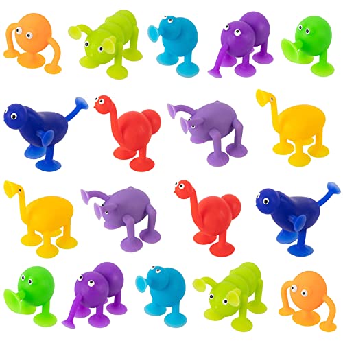 BAIVYLE 18 Pack Animal Shape Pop Sucker Toy Set- Silicone Suction Toys for Toddlers -Building Blocks Sorting & Stacking Toys-Suction Cup Toys Bath Toys for 3 4 5 6 7 8 Year Old Boys Girls