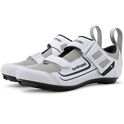 Tommaso Veloce Mens Cycling Shoes For Men Road Bike Shoes Indoor & Outdoor Cycling Shoes All Cleat Types Look Delta SPD SPD-SL Compatible Peloton Shoes Mens Road Bike Shoes For Men – No Cleat White 47
