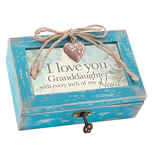 Cottage Garden Love You Granddaughter My Heart Petite Locket Distressed Teal Music Box Plays Tune You are My Sunshine