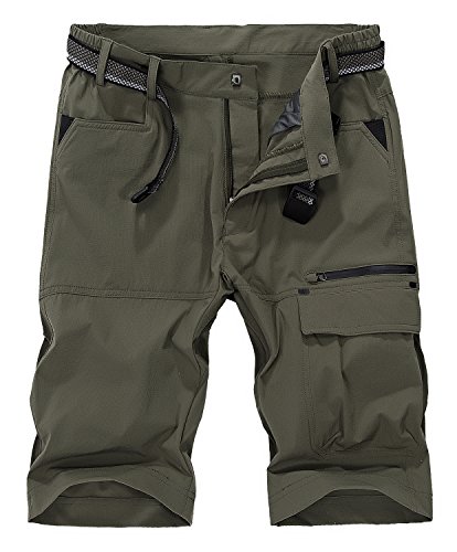 Vcansion Men’s Outdoor Hiking Cargo Shorts Quick Dry Lightweight Casual Shorts with Zipper Pockets Black Fishing Shorts Army Green US 32