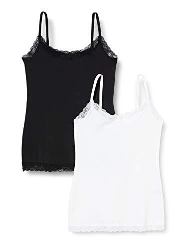 Iris & Lilly Women’s Cotton Camisole, Pack of 2, Black/White, Small