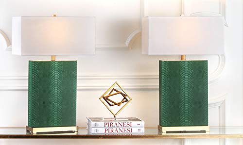 SAFAVIEH Lighting Collection Joyce Modern Art Deco Cream Faux Snakeskin Rectangle Shade 28-inch Bedroom Living Room Home Office Desk Nightstand Table Lamp Set of 2 (LED Bulbs Included)