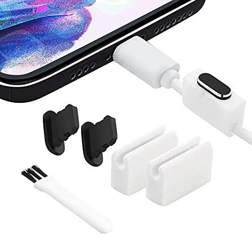 PortPlugs Anti-Dust Plugs (2-Pack) Compatible with iPhone 14/13/12/11/X/XS/8/7, Plus/Max/Pro/Mini, iPad – Aluminum, Includes 2 Holders & Cleaning Brush (Black)