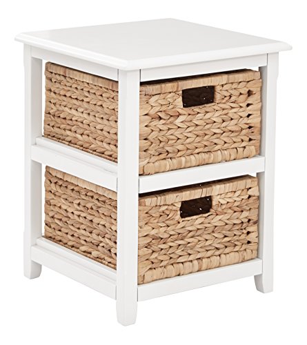 OSP Home Furnishings Seabrook 2-Tier Storage Unit with Natural Baskets, White Finish