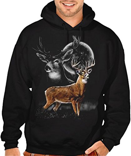 Interstate Apparel Wilderness Deer Hunting Tee Men’s Black Pullover Hoodie Sweater Large Black