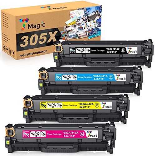 7Magic Remanufactured Toner Cartridge Replacement for HP 305A 305X CE410X CE410A for HP Laserjet Pro 400 Color MFP M451nw M451dn M451dw M475dw M475dn Laserjet Pro 300 MFP M375nw M351A Printer (4 Pack)