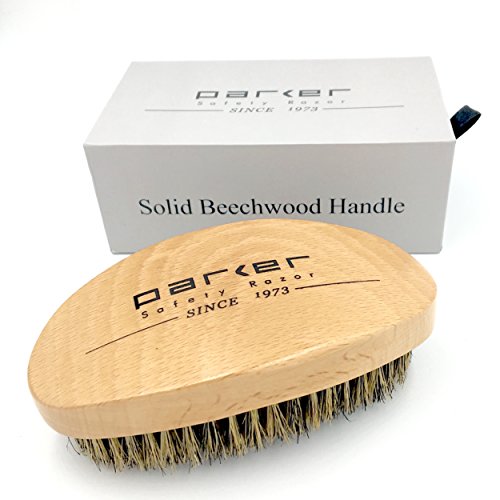 Parker Safety Razor Natural Boar Bristle Military Style Hair and Beard Brush with Genuine Beechwood Handle, Perfect for Styling and Grooming of Hair and Beards