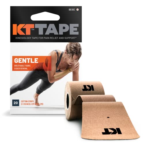 KT Tape Kinesiology Therapeutic Sports Tape, Gentle Adhesive for Sensitive Skin, 20 Precut 10 inch Strips, Beige