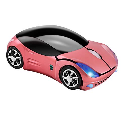 Usbkingdom 2.4GHz Wireless Mouse Cool 3D Sport Car Shape Ergonomic Optical Mice with USB Receiver for PC Laptop Computer Kids Girls Small Hands (Pink)