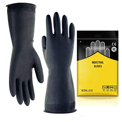 Chemical Resistant Gloves,Safety Work Cleaning Protective Heavy Duty Industrial Gloves,Natural Latex 12.2″ Length Black 1 Pair Size M (Medium)